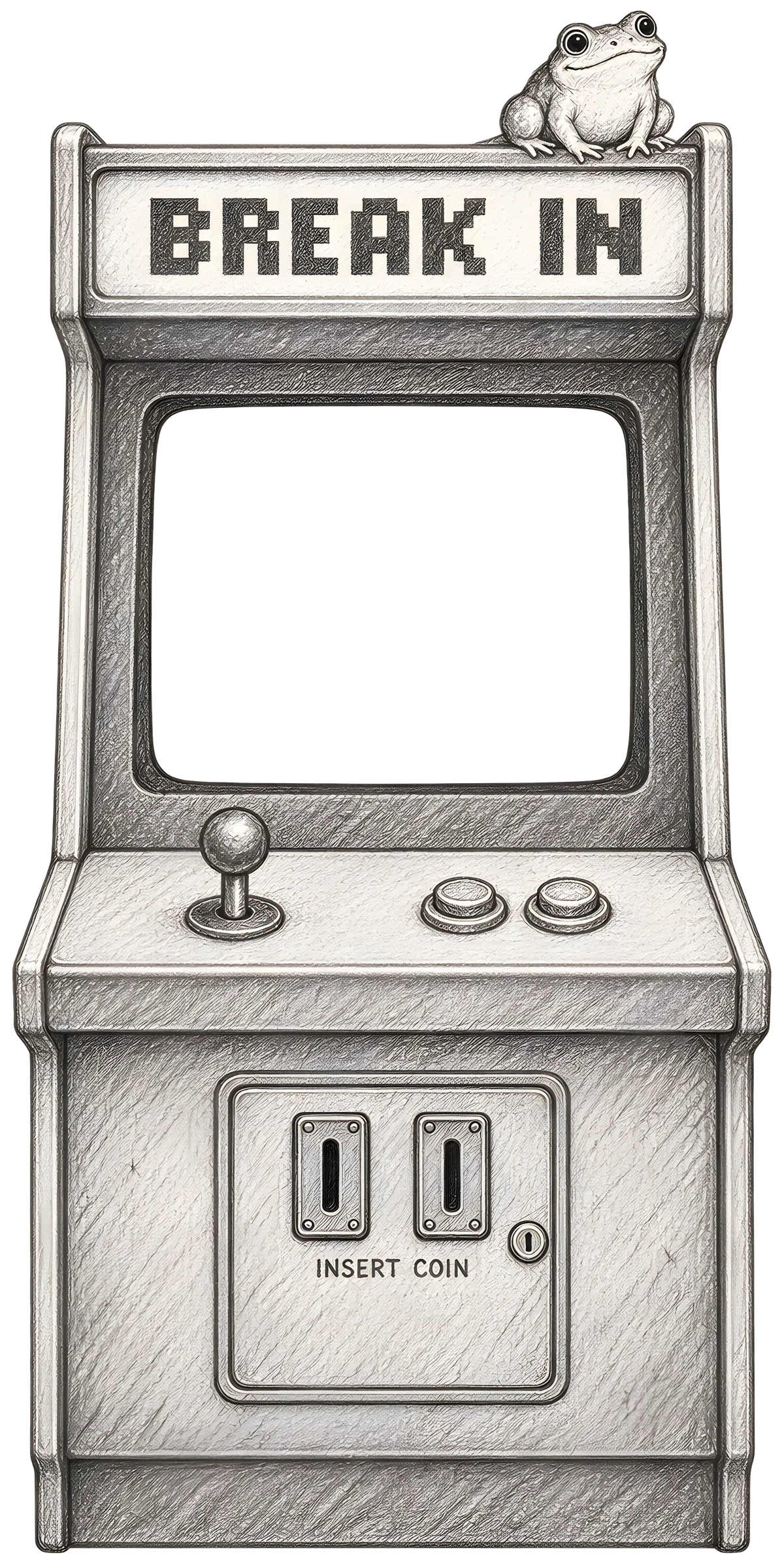 The Break in arcade cabinet, in pencil